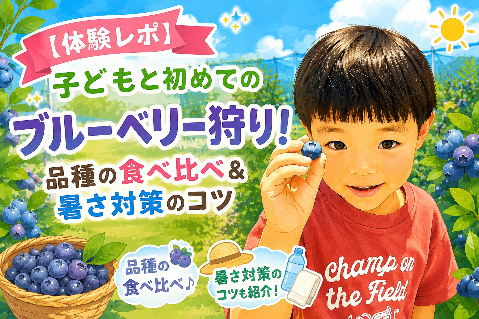 【体験レポ】子どもと初めてのブルーベリー狩り!品種の食べ比べ&暑さ対策のコツ
